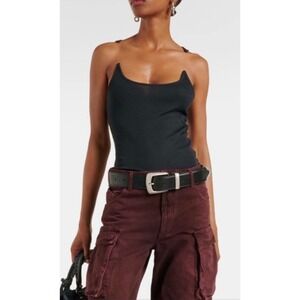 Y PROJECT Black Ribbed Cutout Tank Top With Clear Straps Sz small